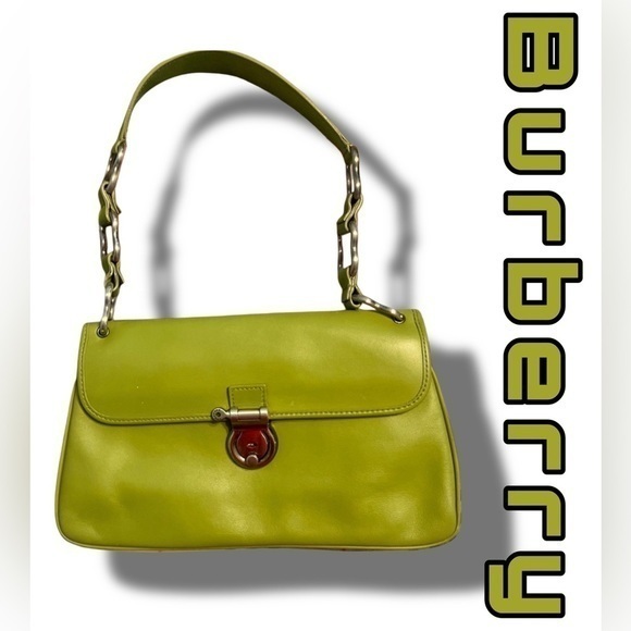 Burberry London Green Shoulder Bag EUC & Near Mint Locking Clasp Closure - Picture 1 of 14